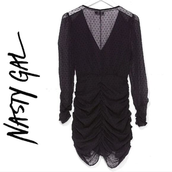 Nasty Gal Black Mesh Quit Ruchin' Spotty Mini Dress Large NWOT - Picture 3 of 16